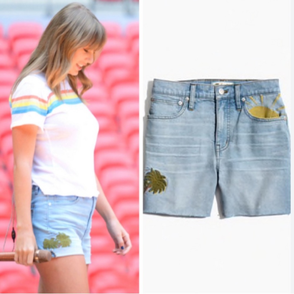 Madewell | High Rise Sun Embroidered Jean Shorts as seen on Taylor Swift